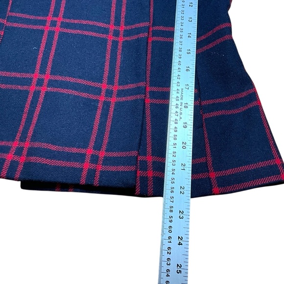 H&M Wool Blend Plaid Navy and Red Funnel Neck Blazer Snap Closure Belt Loops 4 - Picture 6 of 11